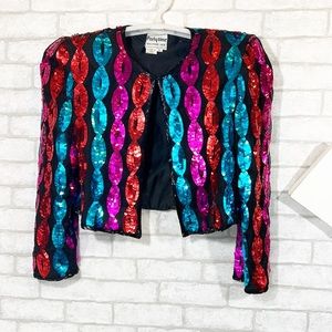 Party time vintage silk sequined multicolor blazer size Medium